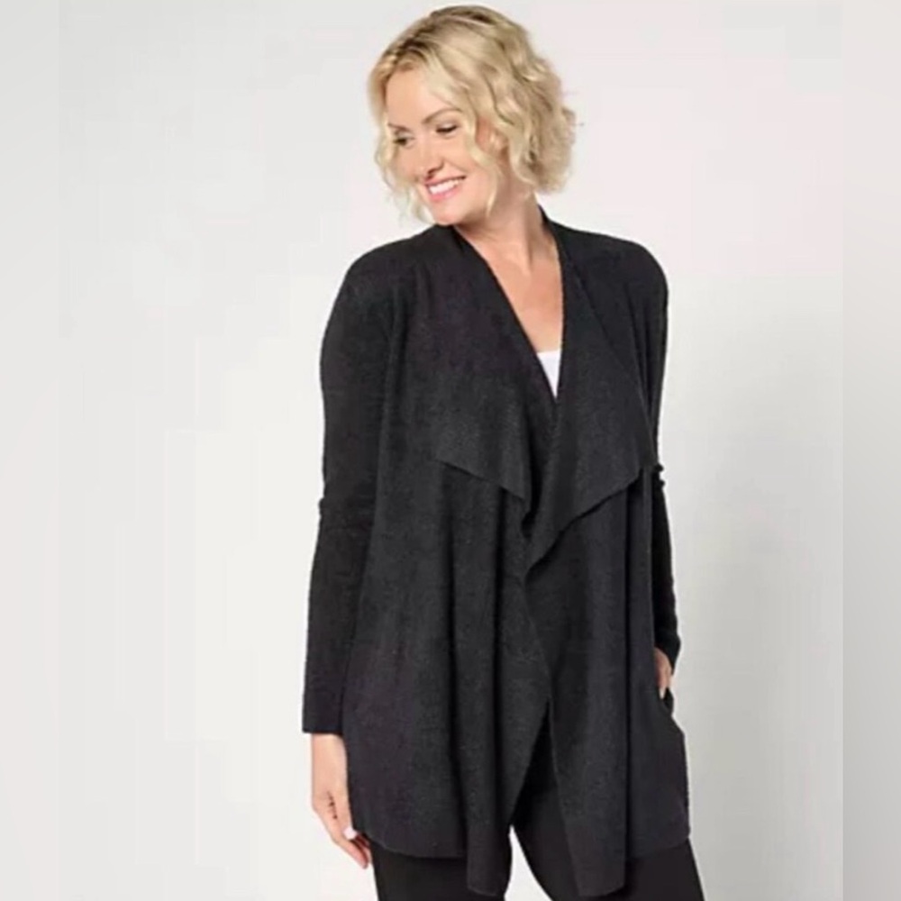 Barefoot Dreams - Bamboo Chic Lite - Black - Open Waterfall Front Cardigan - S/M